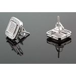 .925 Sterling Silver White Square White Crystal Micro Pave Unisex Mens Stud Earrings 3