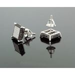 .925 Sterling Silver White Square White and Black Onyx Crystal Micro Pave Unisex Mens Stud Earrings 