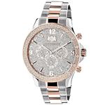 Luxurman Mens Real Diamond Watch Two-Tone White Rose Gold Liberty Leather Straps 1