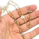 14K 3 TONE Gold HOLLOW ROSARY Chain - 30 Inches Long 3.6MM Wide 3