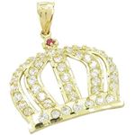 Mens 10k Yellow gold White and red gemstone crown charm EGP83 1