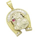 Mens 10k Yellow gold Red and white gemstone mary horse shoe charm EGP42 1