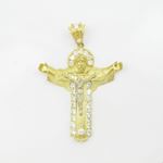 Mens 10k Yellow gold White gemstone jesus cut crucifix charm EGP14 3