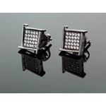 .925 Sterling Silver Black Square Spikes White Crystal Micro Pave Unisex Mens Stud Earrings 10mm 1