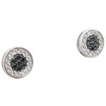 Mens .925 sterling silver White and black round earring 3 MLCZ238 2mm thick and 7mm wide Size 1