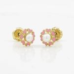 14K Yellow gold Flower pearl stud earrings for Children/Kids web89 3