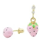 14K Yellow gold Strawberry chandelier earrings for Children/Kids web513 1