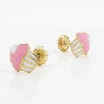 14K Yellow gold Creamy cup cake stud earrings for Children/Kids web176 3