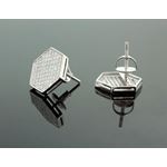 .925 Sterling Silver White Hexagon White Crystal Micro Pave Unisex Mens Stud Earrings 3