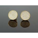 .925 Sterling Silver Yellow Circle White Crystal Micro Pave Unisex Mens Stud Earrings 1