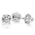 Ladies Round Cut Natural Diamond Platinum Stud Ear