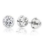 Platinum Natural Round Diamond Bezel Earrings Stud