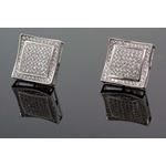 .925 Sterling Silver White Square White Crystal Micro Pave Unisex Mens Stud Earrings 1