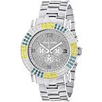 Large Escalade Mens Multicolor White Yellow Blue Diamond Watch 4.3ct by Luxurman 1