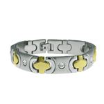 "Mens Womens Two Tone Yellow Stainless Steel Bracelet with CZ