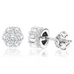 Sterling Silver Rhodium Plated Round Cubic Zirconia Cluster CZ Stud Earrings 1