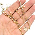 14K 3 TONE Gold HOLLOW ROSARY Chain - 30 Inches Long 4MM Wide 3