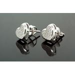 .925 Sterling Silver White Heart White Crystal Micro Pave Unisex Mens Stud Earrings 1