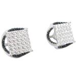 Mens .925 sterling silver White and black round square earrings MLCZ188 6mm thick and 12mm wide Size