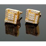 .925 Sterling Silver Yellow Square Black Onyx Crystal Micro Pave Unisex Mens Stud Earrings 1