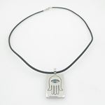 Unisex genuine leather braided crystal necklace pendant fancy jewelry hamsa pendant leather necklace