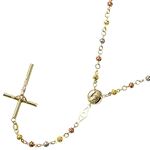 10K 3 TONE Gold HOLLOW ROSARY Chain - 28 Inches Long 4.1MM Wide 1