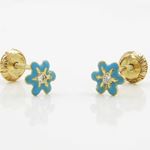 14K Yellow gold Flower cz stud earrings for Children/Kids web26 3