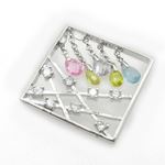 Ladies .925 Italian Sterling Silver Square Multi Stone Dangle Pendant Length - 1.18in Width - 1.18in