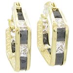 Womens 10k Yellow gold Black white cz square hoop earring ELMI15 1