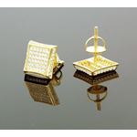 .925 Sterling Silver Yellow Square White Crystal Micro Pave Unisex Mens Stud Earrings 3