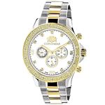 Luxurman Mens Real Diamond Watches 18k Yellow White Gold Plated Liberty MOP Dial 1