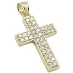 Mens 10k Yellow gold 2 row gold cross cz pendant GCHA28 1