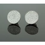 .925 Sterling Silver White Circle White Crystal Micro Pave Unisex Mens Stud Earrings 1