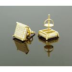 .925 Sterling Silver Yellow Square White Crystal Micro Pave Unisex Mens Stud Earrings 3