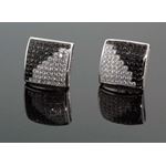 .925 Sterling Silver White Square White and Black Onyx Crystal Micro Pave Unisex Mens Stud Earrings 