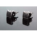 .925 Sterling Silver Black Square Black Crystal Micro Pave Unisex Mens Stud Earrings 7mm 1
