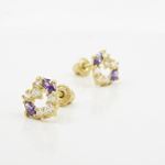 14K Yellow gold Heart fancy cz stud earrings for Children/Kids web442 3