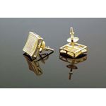 .925 Sterling Silver Yellow Square White Crystal Micro Pave Unisex Mens Stud Earrings 3