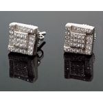 .925 Sterling Silver White Square White Crystal Micro Pave Unisex Mens Stud Earrings 1