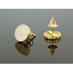 .925 Sterling Silver Yellow Circle White Crystal Micro Pave Unisex Mens Stud Earrings 3