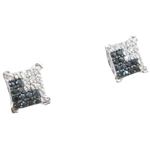 Mens .925 sterling silver White and black 5 row square earring MLCZ38 5mm thick and 6mm wide Size 1