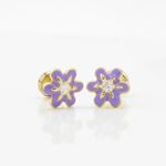 14K Yellow gold Flower cz stud earrings for Children/Kids web18 3