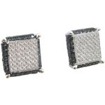 Mens .925 sterling silver White and black 10 row square earring MLCZ71 4mm thick and 10mm wide Size 