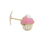 14K Yellow gold Creamy cup cake stud earrings for Children/Kids web176 1