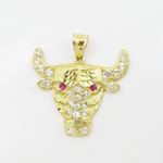 Mens 10k Yellow gold Red and white gemstone cow head charm EGP82 3