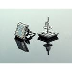 .925 Sterling Silver Black Square Black Onyx Crystal Micro Pave Unisex Mens Stud Earrings 12mm 3
