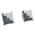 Mens .925 sterling silver White and black 8 row square earring MLCZ33 5mm thick and 10mm wide Size 1