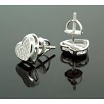 .925 Sterling Silver White Heart White Crystal Micro Pave Unisex Mens Stud Earrings 3