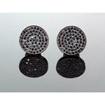 .925 Sterling Silver Black Circle Black Onyx Crystal Micro Pave Unisex Mens Stud Earrings 8mm 1
