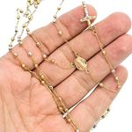14K 3 TONE Gold HOLLOW ROSARY Chain - 28 Inches Long 2.8MM Wide 3
